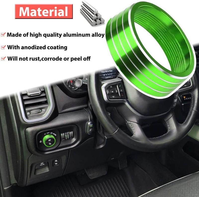 Bentolin Headlights Switch Button Knob Cover for Dodge RAM 2018-2025 Aluminum Alloy Ring Trim Decoration Accessories Green 1Pcs - Image 4